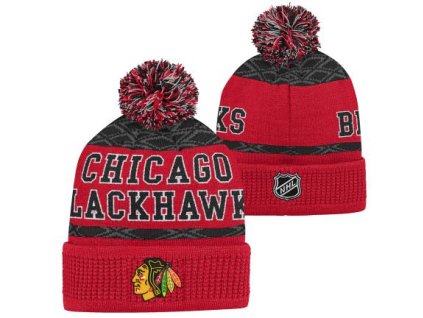 Dětská zimní čepice Chicago Blackhawks  Puck Pattern Cuffed Pom