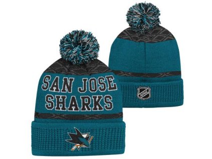 Dětská zimní čepice San Jose Sharks NHL Puck Pattern Cuffed Pom