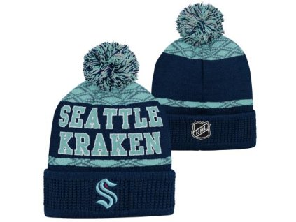 Dětská zimní čepice Seattle Kraken NHL Puck Pattern Cuffed Pom