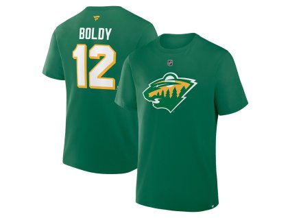 Pánske tričko Minnesota Wild NHL Matthew Boldy #12 Alternate Authentic Stack Name & Number T-Shirt - Kelly Green