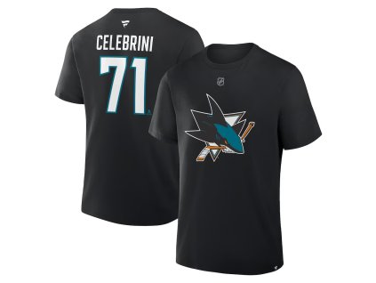 Pánske tričko San Jose Sharks NHL Macklin Celebrini #71 Authentic Stack Name and Number T-Shirt - Black