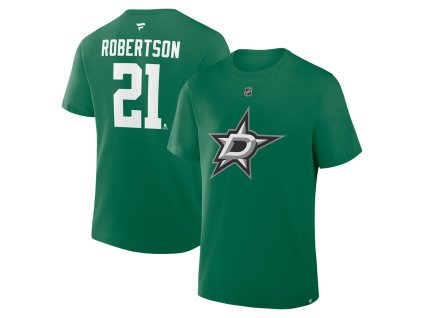 Pánske tričko Dallas Stars NHL Jason Robertson #21 Authentic Stack Name & Number T-Shirt - Kelly Green