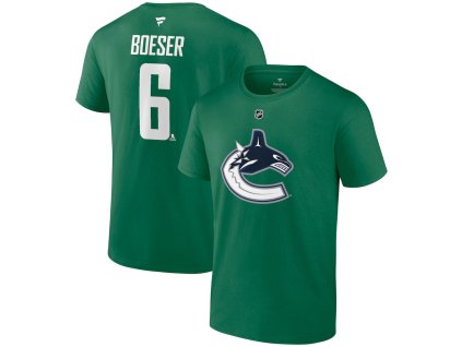 Pánske tričko Vancouver Canucks NHL Brock Boeser #6 Authentic Stack Name & Number T-Shirt - Green