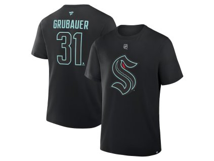 Pánske tričko Seattle Kraken NHL Philipp Grubauer #31 Authentic Stack Name & Number T-Shirt - Black