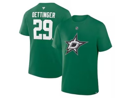 Pánske tričko Dallas Stars NHL Jake Oettinger #29 Authentic Stack Name & Number T-Shirt - Kelly Green