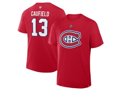 Pánske tričko Montreal Canadiens NHL Cole Caufield #13 Authentic Stack Name & Number T-Shirt - Red