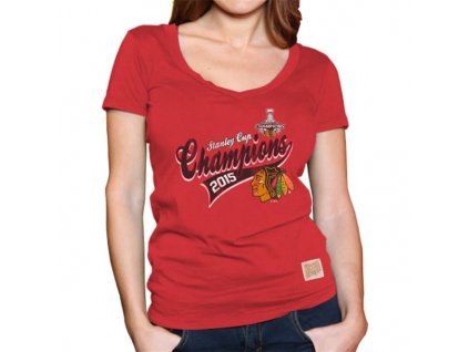 Dámske tričko Chicago Blackhawks 2015 Stanley Cup Champions Slim Fit Deep V-Neck