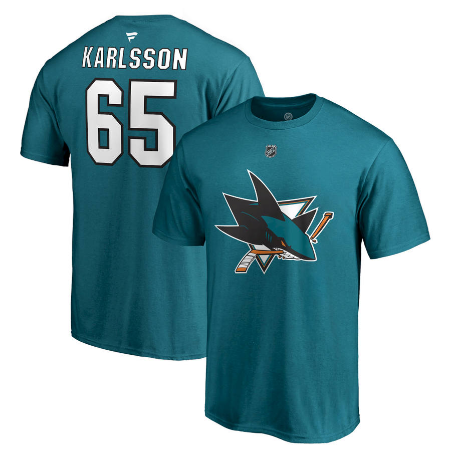 Fanatics Pánské tričko San Jose Sharks NHL Erik Karlsson #65 Stack Logo Name & Number Veľkosť: XXL