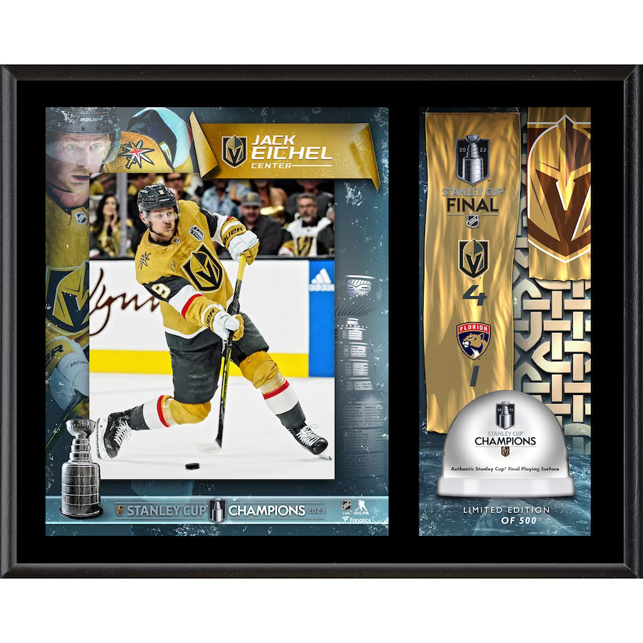 Fanatics Sběratelská plaketa - koláž Vegas Golden Knights 2023 Stanley Cup Champions 12'' x 15'' Sublimated Plaque with Game-Used Ice from the 2023 Stanley Cup Final - Limited Edition of 500