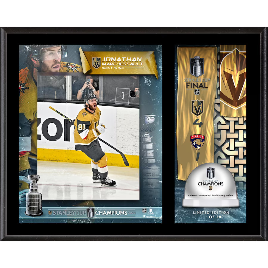 Fanatics Sběratelská plaketa - koláž Vegas Golden Knights 2023 Stanley Cup Champions 12'' x 15'' Sublimated Plaque with Game-Used Ice from the 2023 Stanley Cup Final - Limited Edition of 500