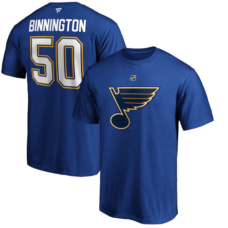 E-shop Fanatics Pánske tričko Jordan Binnington #50 St. Louis Blues NHL Stack Logo Name & Number