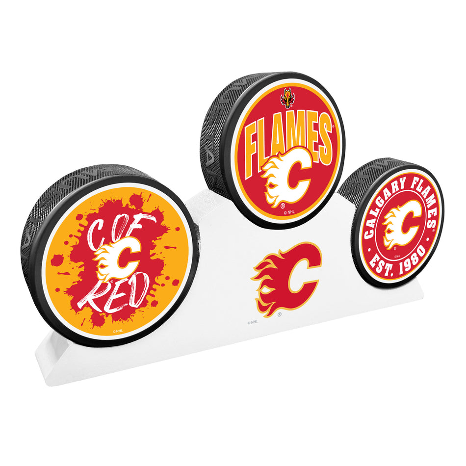 E-shop Mustang Puk Calgary Flames NHL 3 Puck Podium Set