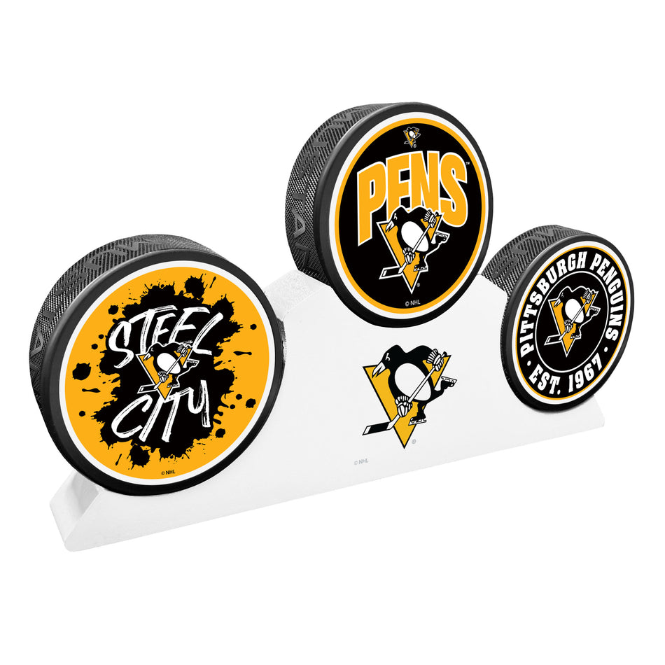 E-shop Mustang Puk Pittsburgh Penguins NHL 3 Puck Podium Set