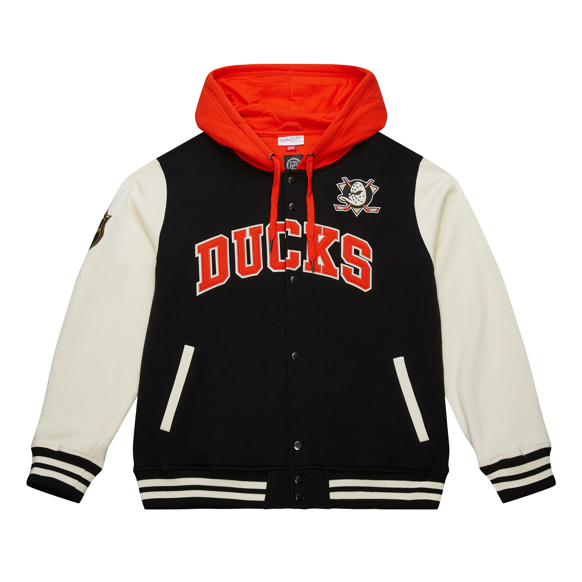 E-shop Mitchell & Ness Pánska mikina Anaheim Ducks NHL Courtside Fleece Button Front Current Logo