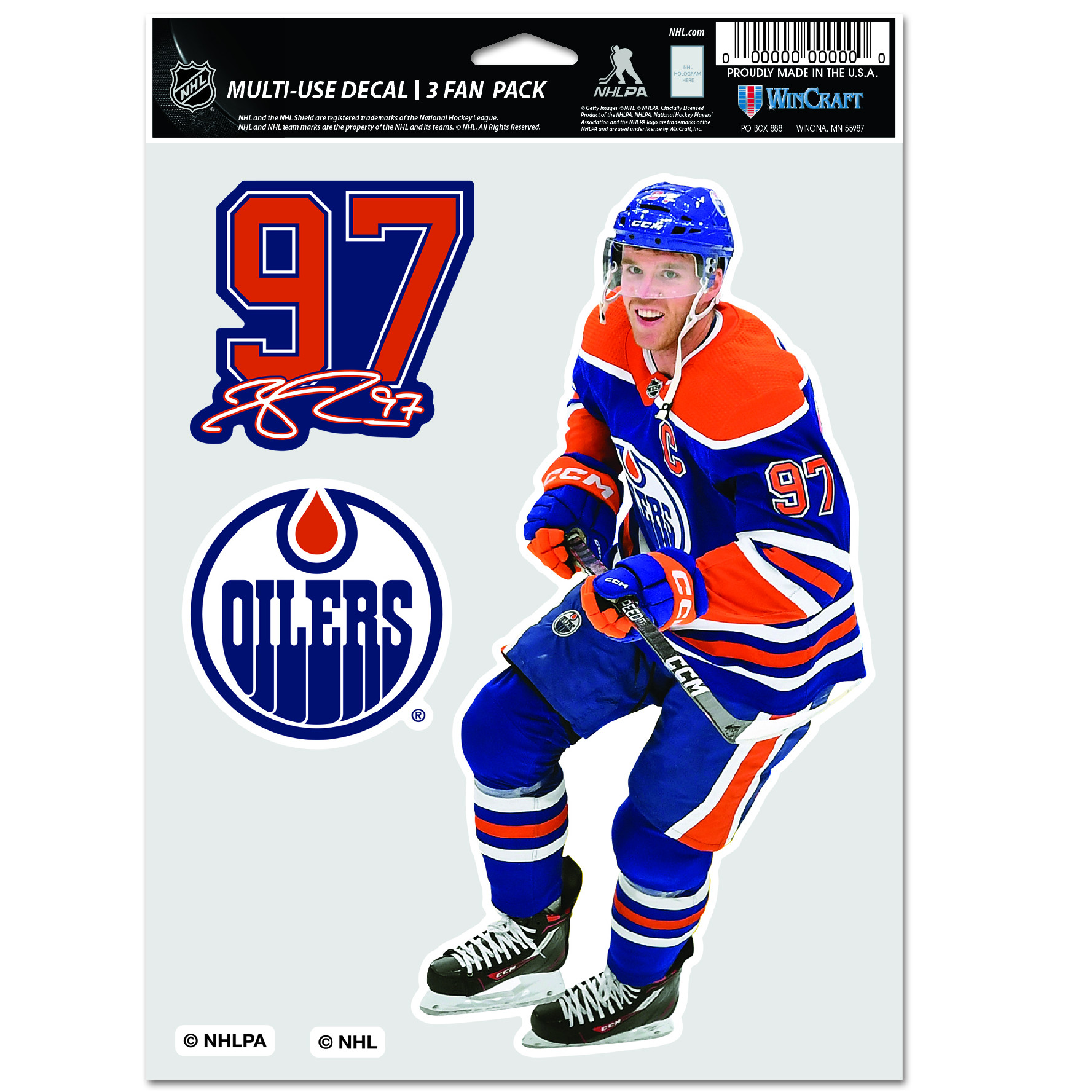E-shop Wincraft Samolepky Connor McDavid Edmonton Oilers NHL Multi Use 3 Fan Pack Decal