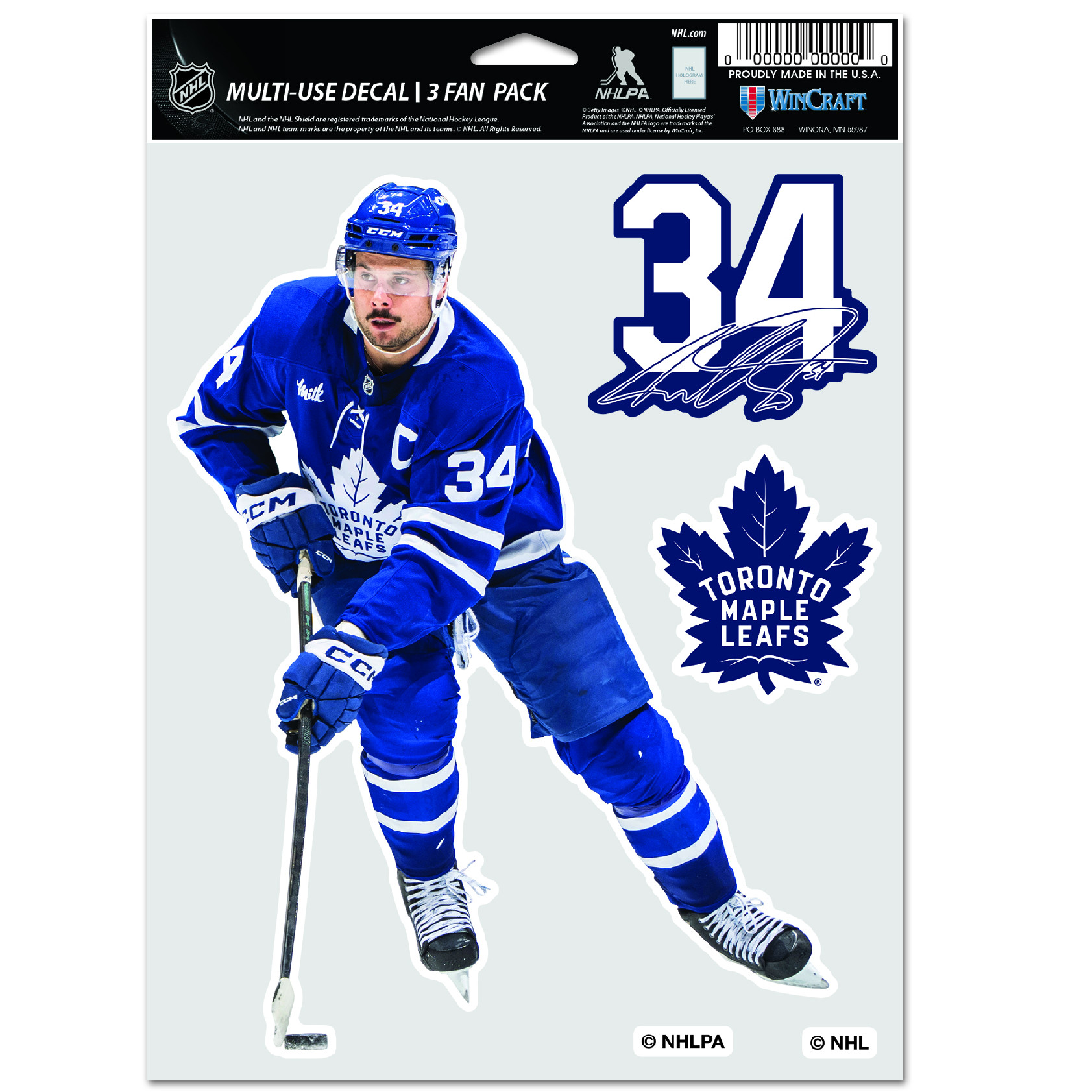 E-shop Wincraft Samolepky Auston Matthews Toronto Maple Leafs NHL Multi Use 3 Fan Pack Decal