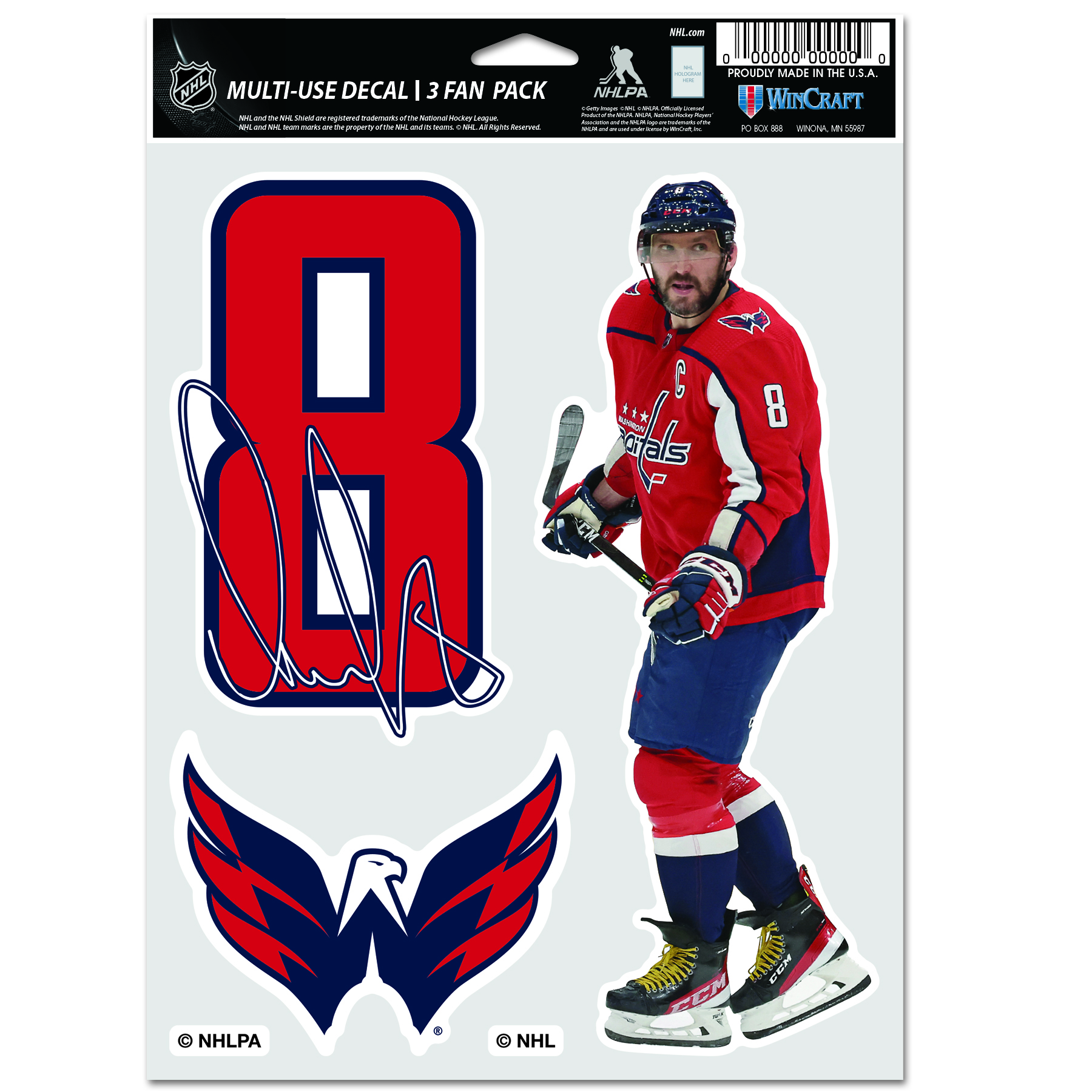 E-shop Wincraft Samolepky Alex Ovechkin Washington Capitals NHL Multi Use 3 Fan Pack Decal