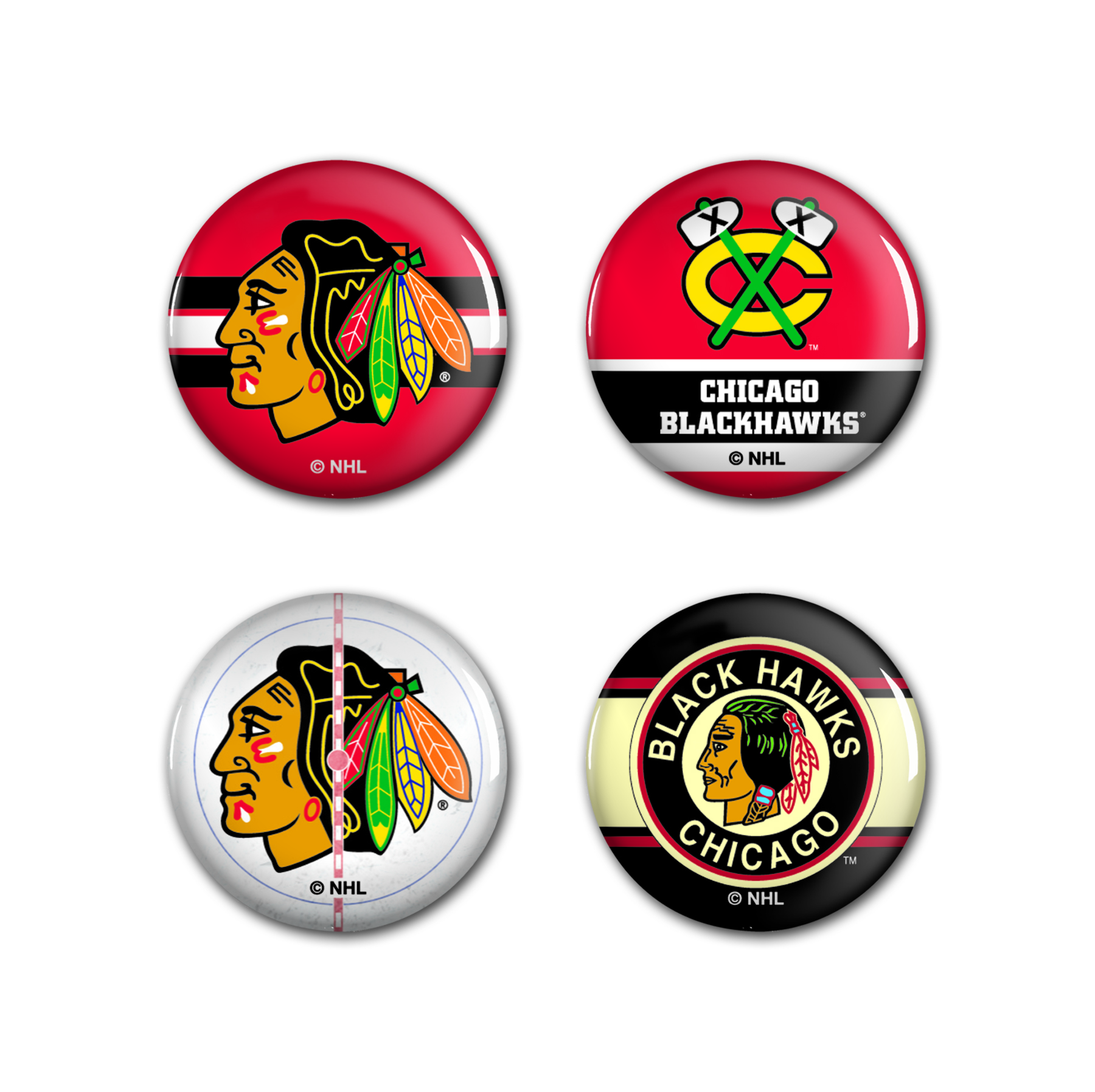 E-shop Wincraft Sada placek Chicago Blackhawks NHL Button 4 Pack