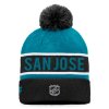 Pánska zimná čiapka San Jose Sharks Authentic Pro Game & Train Cuffed Pom Knit Black-Active Blue