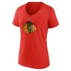 Dámské tričko Connor Bedard #98 Chicago Blackhawks NHL Draft 2023 Stack Logo Name & Number V-Neck Red