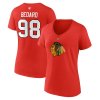 Dámske tričko Connor Bedard #98 Chicago Blackhawks Draft 2023 Stack Logo Name & Number V-Neck Red