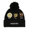 Pánská zimní čepice Boston Bruins NHL 100th Anniversary Collection Timeline Cuffed Knit Hat with Pom - Black/