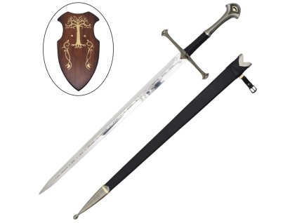 Aragornov meč “NARSIL / ANDURIL" plameň západu s pošvou a plaketou na stenu - Pán Prsteňov