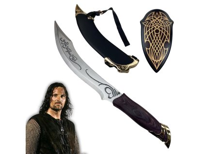 Kovová replika "ARAGORN'S HUNTING KNIFE" s plaketou - Pán Prsteňov