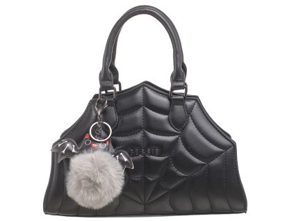 Čierna Halloweenská prešívaná kabelka pavučinou a s príveskom netopiera - Bessie London