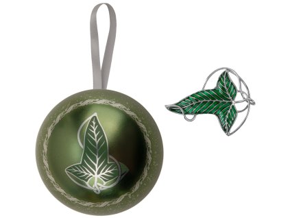 Vianočná guľa s elfskou brošňou Lorien leaf  - Pán Prsteňov