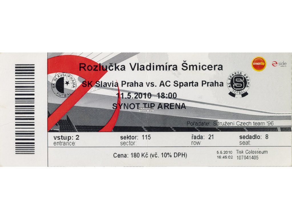 Vstupenka Fotbal Sk Slavia Praha Vs Ac Sparta Praha 2010 Smicer Fanzone