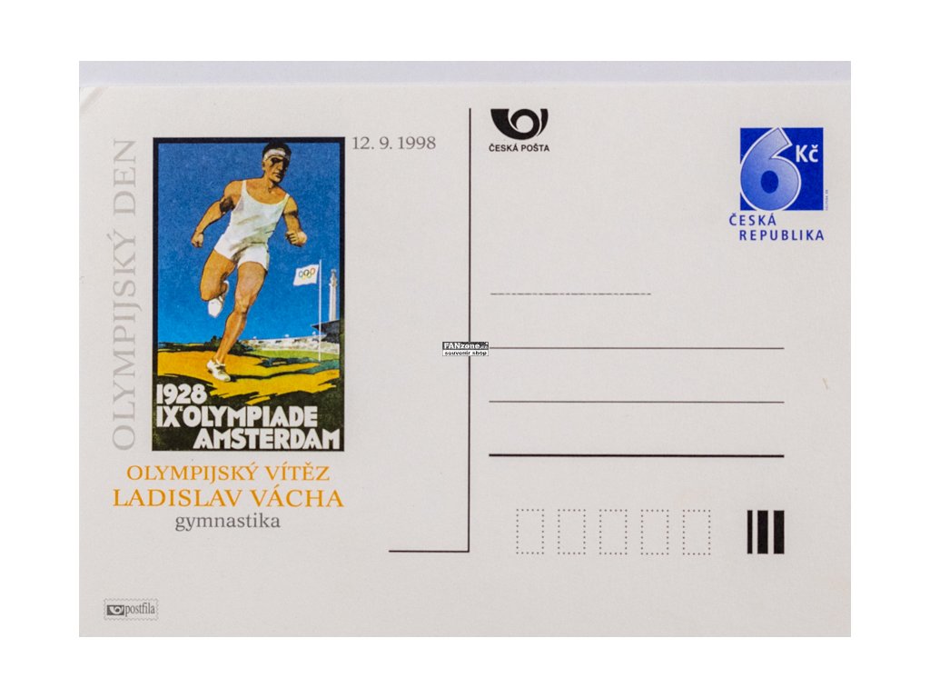 Korespondenční lístek, V. Vácha, OH vítěz 1928