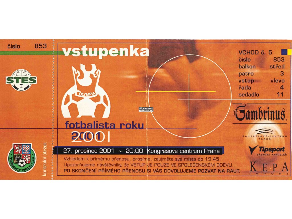 Vstupenka, Fotbalista roku 2001