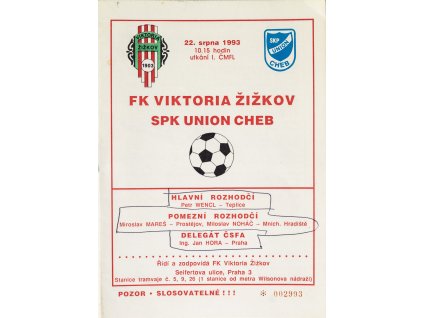 Program FK Viktoria Žižkov vs. SPK Union Cheb, 1993