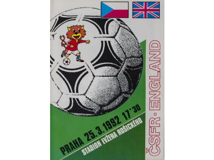 Program fotbal ČSFR vs. ENGLAND, 1992