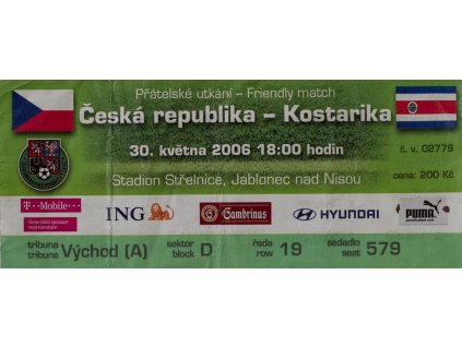 Vstupenka fotbal, ČR v. Kostraika, 2006