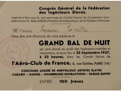 Pozvánka, tiskoviny, Grand bal de Nuit, 1937 (2)