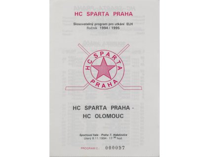 Program hokej, HC Sparta Praha  vs. HC Olomouc, 1994