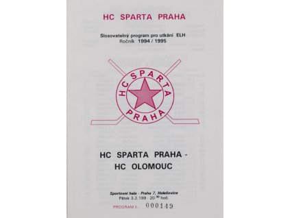 Program hokej, HC Sparta Praha vs. HC Olomouc, 1995