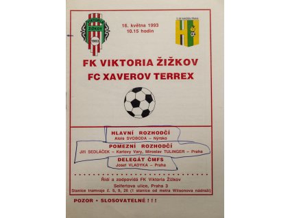 Program FK Viktoria Žižkov vs. FC Xaverov Terrex, 1993