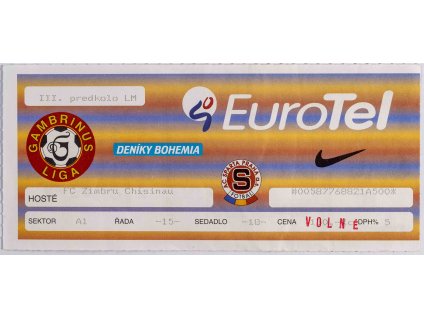 Vstupenka UEFA , Sparta Praha v. FC ZIMBRU Chisinau, 1995 (2)