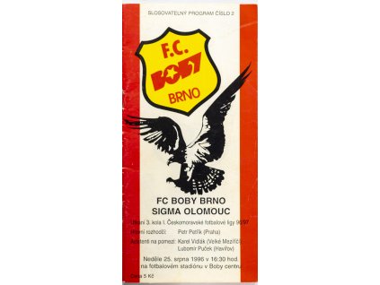 Program fotbal FC Boby Brno vs. Sigma Olomouc, 21996
