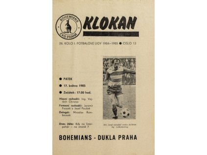 Program Klokan, S Bohemians vs. Dukla Praha, 198485