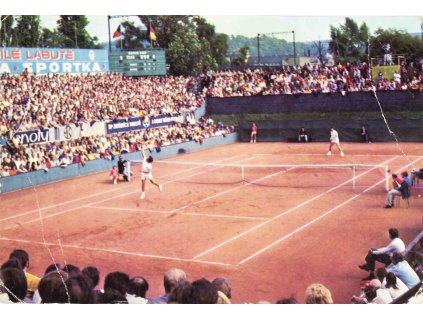 Pohlednice Centrální tenisový dvorec, ČSSR v. NSR, Kodeš Meiler, DC 1973 (1)