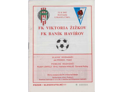 Program FK Viktoria Žižkov v. FK Baník Havířov, 1992