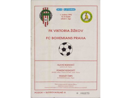 Program FK Viktoria Žižkov v. FC Bohemians Praha, 1994 II