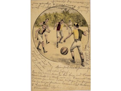 Pohlednice humor fotbal Rozehrávka, 1904 (1)