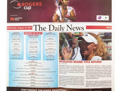 Program The Daily News, Rogers cup, Tuesday, 10, 2011