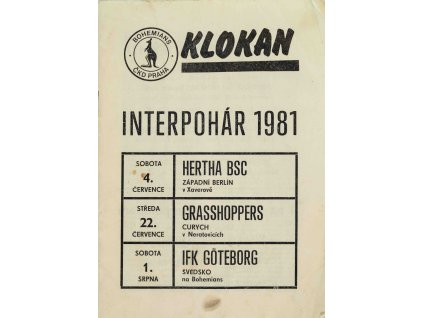 Program KLOKAN, Interpohár, Hertha, Grasshoppers, IFK Goteborg, 1981