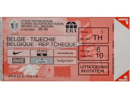 Vstupenka fotbal, Belgique v. Rep. Tcheque, 2007